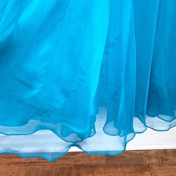 La Femme Strapless Beaded Gown Teal - Picture 12 of 14